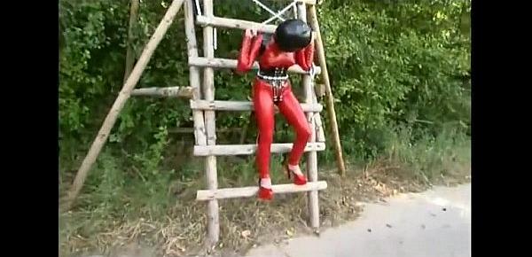  Girl in red latex going crazy and horny